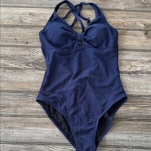 Cupshe swimsuit Blue knit pattern lined One Piece Swimwear NEW strappy back